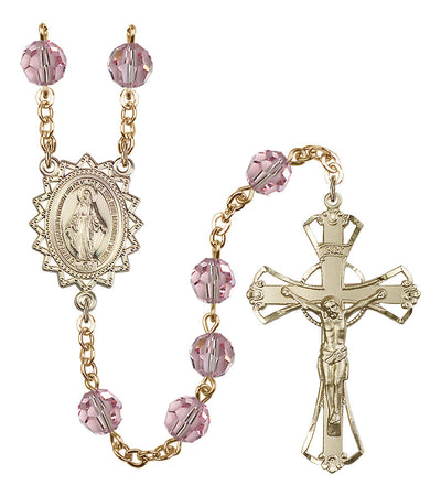 8mm Crystal Plated Rosary w/Gold-filled Center/Crucifix in Light Rose, Bliss Manufacturing