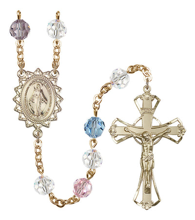 8mm Crystal Plated Rosary w/Gold-filled Center/Crucifix in Multi-Color, Bliss Manufacturing