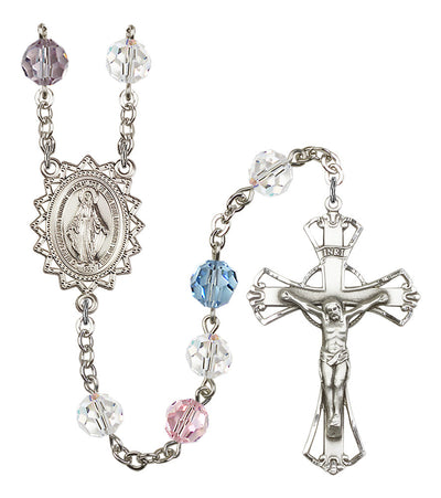 8mm Crystal Silver-Plated Rosary w/Sterling Center/Crucifix, Bliss Manufacturing