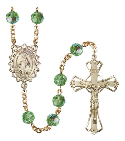 8mm Crystal Plated Rosary w/Gold-filled Center/Crucifix in Peridot, Bliss Manufacturing