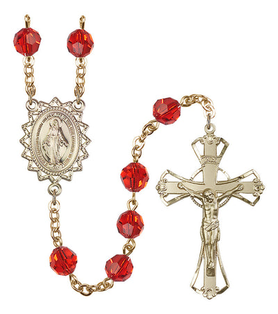 8mm Crystal Plated Rosary w/Gold-filled Center/Crucifix in Ruby, Bliss Manufacturing