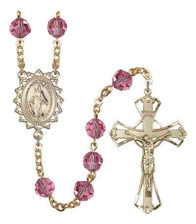 8mm Crystal Plated Rosary w/Gold-filled Center/Crucifix in Rose, Bliss Manufacturing
