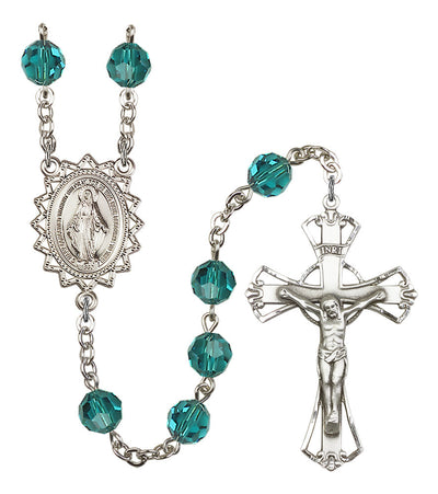 8mm Crystal Silver-Plated Rosary w/Sterling Center/Crucifix in Zircon, Bliss Manufacturing