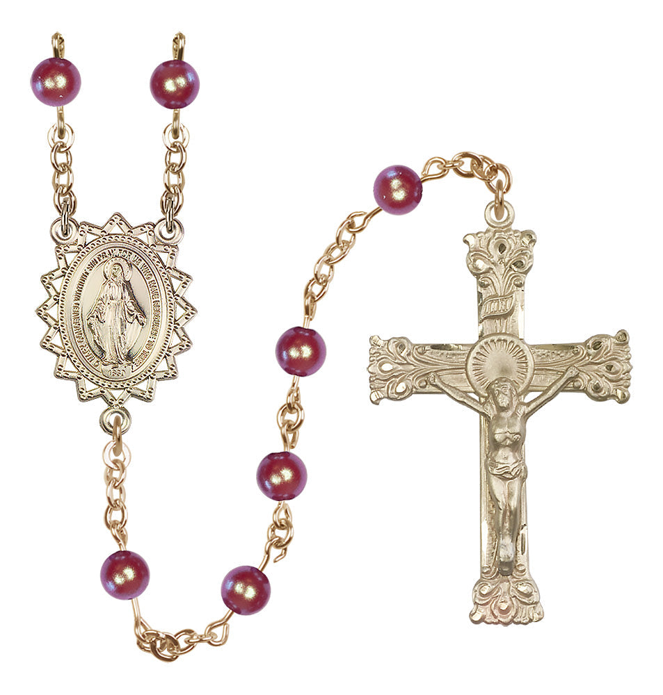 Bliss Miraculous Imitation Red Pearl 14kt Gold Rosary