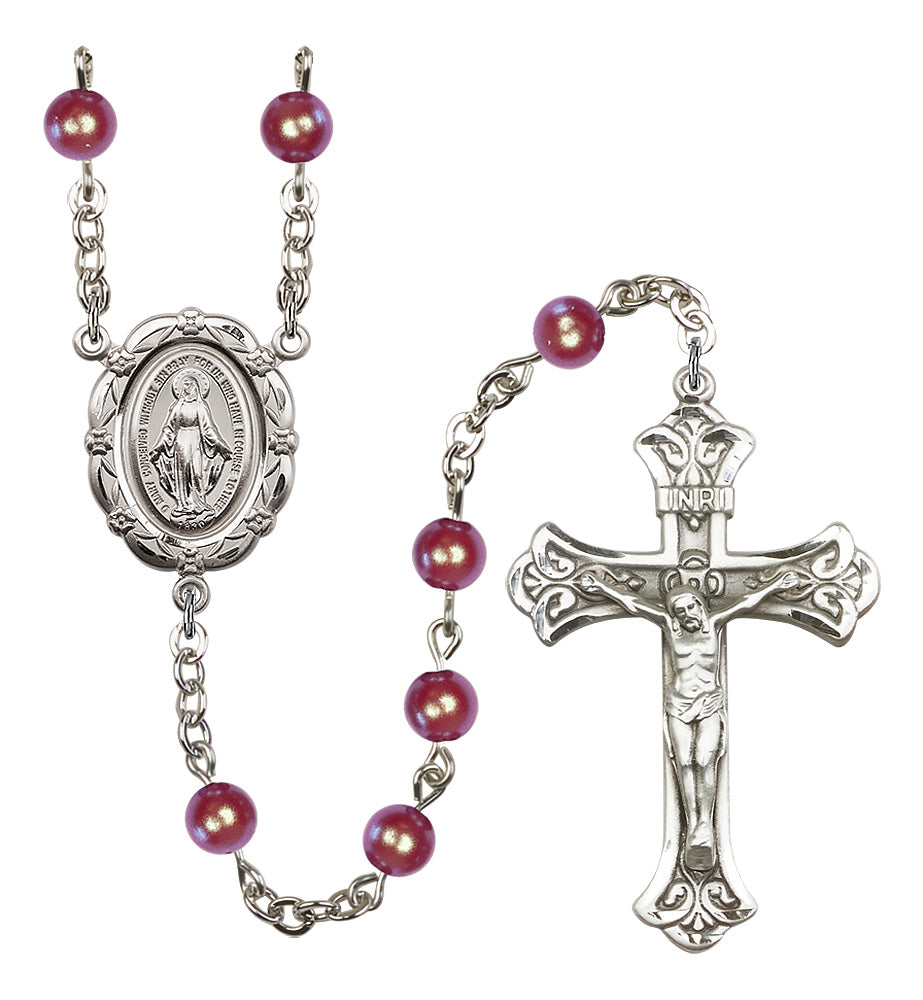 Bliss Catholic Silver-Plated 6mm Red Pearl Miraculous Rosary