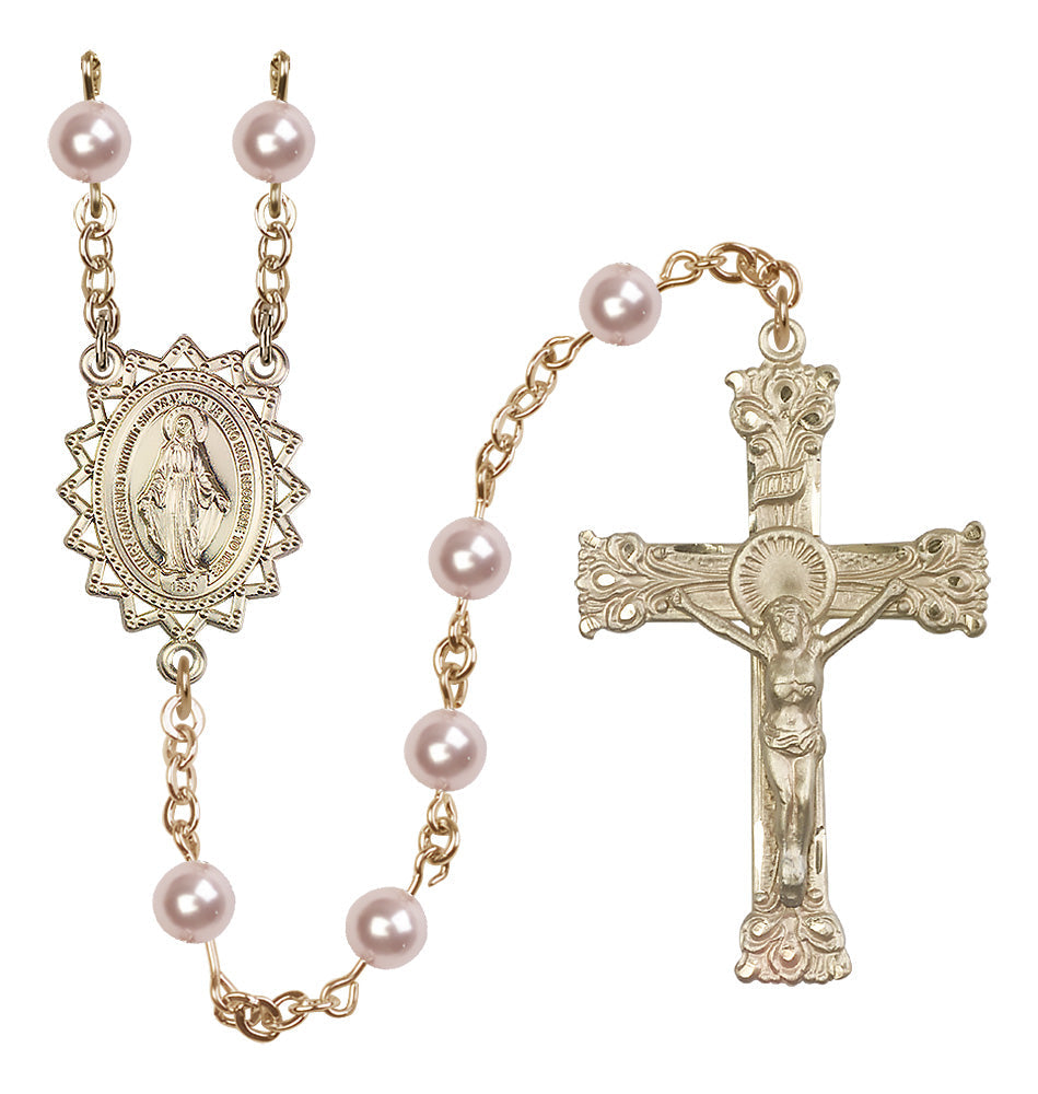 Bliss Miraculous Imitation Rose Pearl Gold-filled Rosary