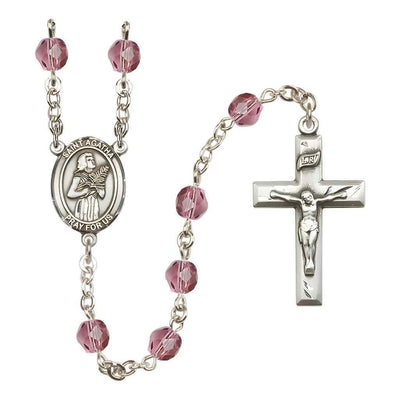 St. Agatha Engravable Birthstone Rosary, Silver-Plated in Amethyst, Bliss Manufacturing