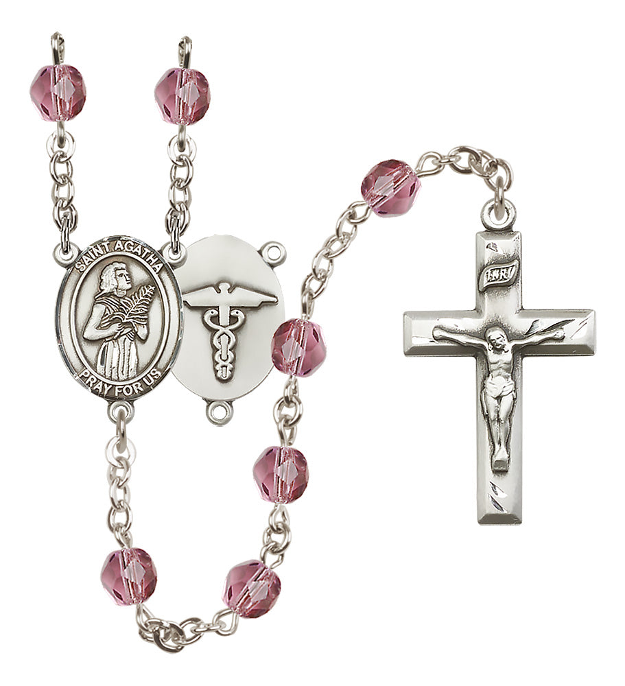 Bliss St Agatha Nurse Symbol Silver-Plated Birthstone Rosary