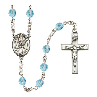 St. Agatha Engravable Birthstone Rosary, Silver-Plated in Aqua, Bliss Manufacturing