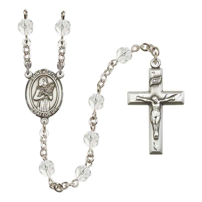 St. Agatha Engravable Birthstone Rosary, Silver-Plated in Crystal, Bliss Manufacturing