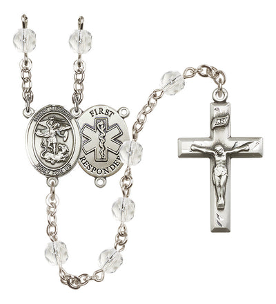 1st Responder St Michael Aqua Birthstone Crystal Rosary, Bliss Manufacturing
