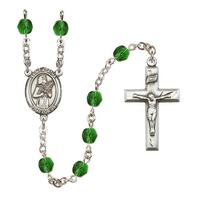 St. Agatha Engravable Birthstone Rosary, Silver-Plated in Emerald, Bliss Manufacturing