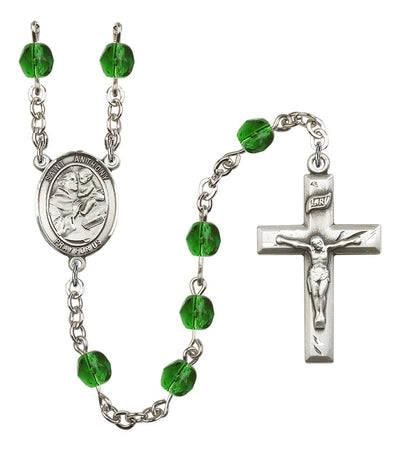 Pewter St. Anthony of Padua centerpiece and small traditional crucifix with 6mm Fire Polished Crystal Birthstone Rosary in Emerald, Bliss Manufacturing