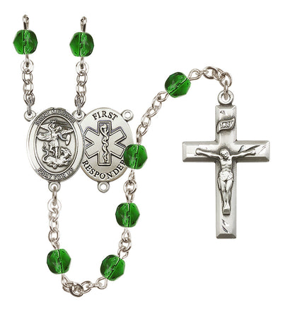 1st Responder St Michael Birthstone Crystal Rosary in Emerald, Bliss Manufacturing