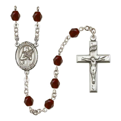 St. Agatha Engravable Birthstone Rosary, Silver-Plated in Garnet, Bliss Manufacturing