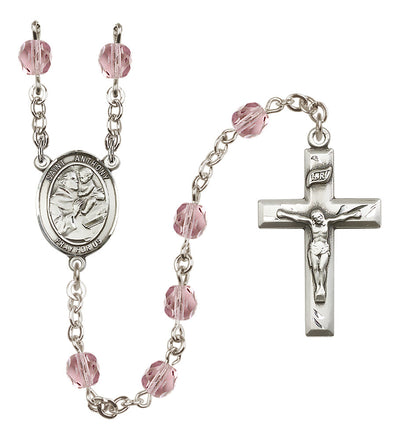 Pewter St. Anthony of Padua centerpiece and small traditional crucifix with 6mm Fire Polished Crystal Birthstone Rosary in Light Amethyst, Bliss Manufacturing
