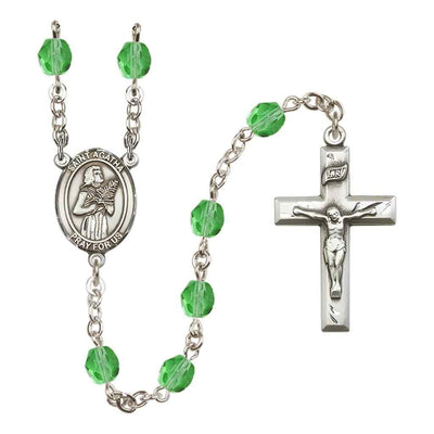 St. Agatha Engravable Birthstone Rosary, Silver-Plated in Peridot, Bliss Manufacturing