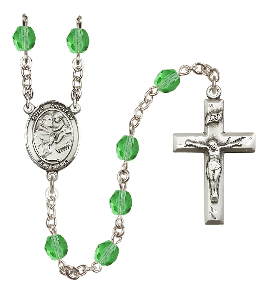 Bliss St Anthony of Padua Fire Polished Crystal Birthstone Rosary in Peridot,