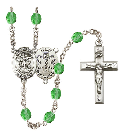 1st Responder St Michael Zircon Birthstone Crystal Rosary in Peridot, Bliss Manufacturing