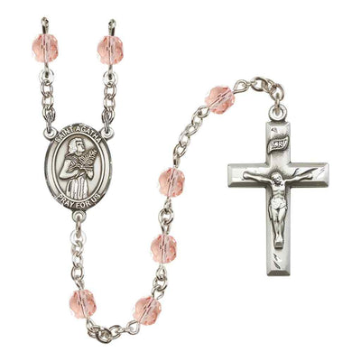 St. Agatha Engravable Birthstone Rosary, Silver-Plated in Pink, Bliss Manufacturing