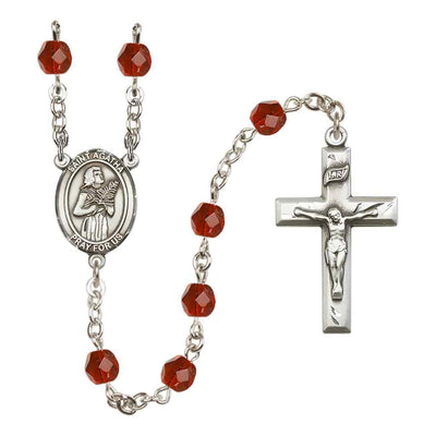St. Agatha Engravable Birthstone Rosary, Silver-Plated in Ruby, Bliss Manufacturing