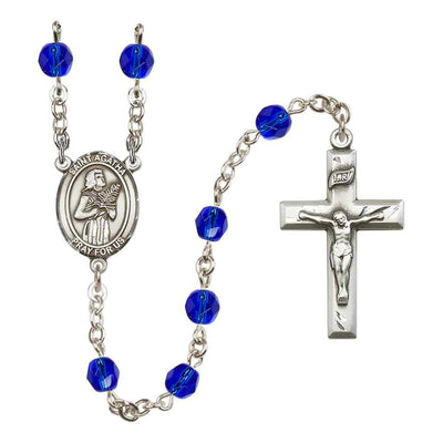 St. Agatha Engravable Birthstone Rosary, Silver-Plated in Sapphire, Bliss Manufacturing