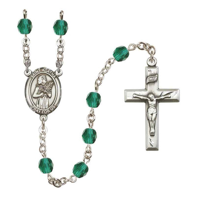 St. Agatha Engravable Birthstone Rosary, Silver-Plated in Zircon, Bliss Manufacturing