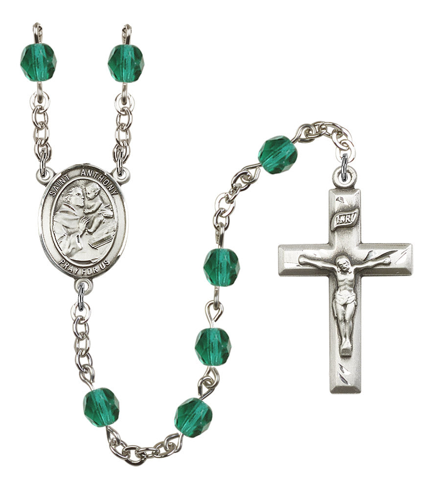 Bliss St Anthony of Padua Fire Polished Crystal Birthstone Rosary in Zircon,