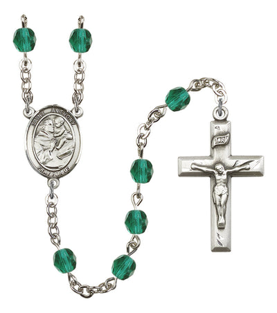 Pewter St. Anthony of Padua centerpiece and small traditional crucifix with 6mm Fire Polished Crystal Birthstone Rosary in Zircon, Bliss Manufacturing