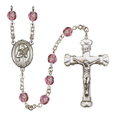 Silver-Plated Amethyst Crystal Saint Agatha Birthstone Heart Rosary, Bliss Manufacturing