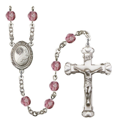 Silver-Plated Amethyst Crystal Footprints In The Sand Birthstone Heart Rosary, Bliss Manufacturing