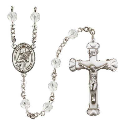 Silver-Plated Crystal Saint Agatha Birthstone Heart Rosary, Bliss Manufacturing