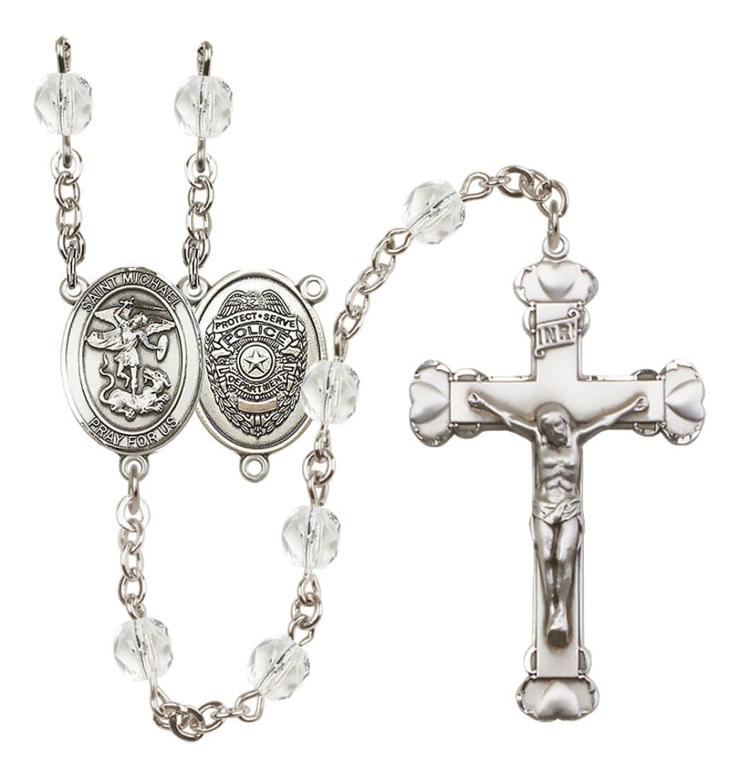 Bliss Silver-Plated Crystal Saint Michael Police Birthstone Heart Rosary,