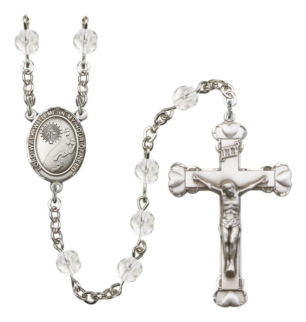 Bliss Silver-Plated Crystal Footprints in the Sand Birthstone Heart Rosary,