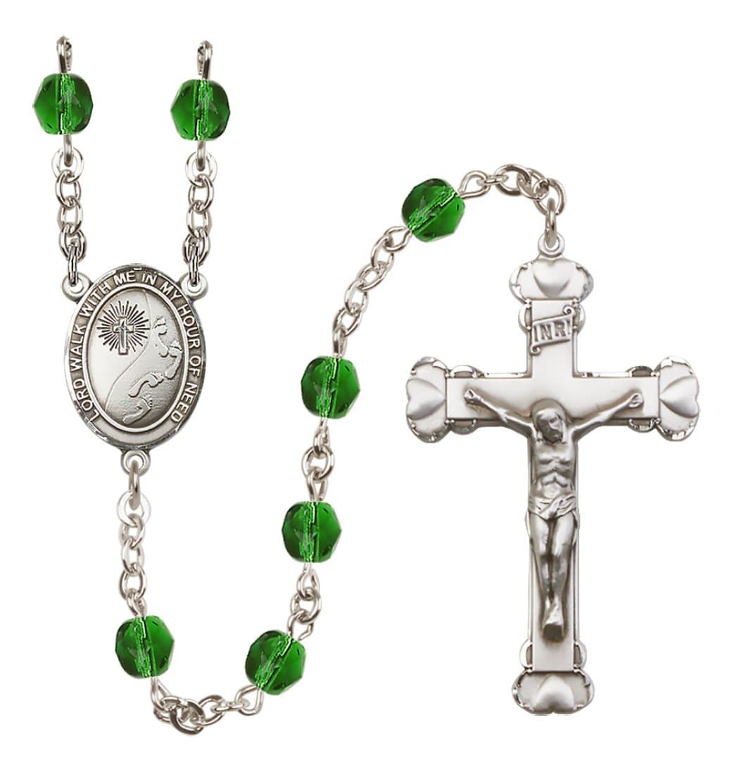 Bliss Silver-Plated Emerald Crystal Footprints in the Sand Birthstone Heart Rosary,