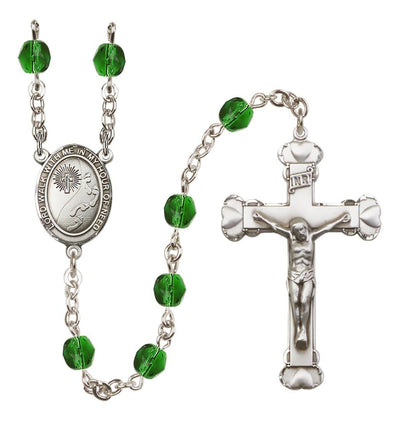 Silver-Plated Emerald Crystal Footprints In The Sand Birthstone Heart Rosary, Bliss Manufacturing