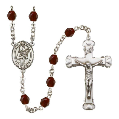 Silver-Plated Garnet Crystal Saint Agatha Birthstone Heart Rosary, Bliss Manufacturing