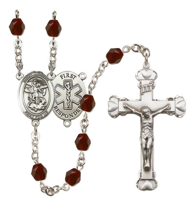 1st Responder Garnet Birthstone Fire Polished Bead Heart Tip Rosary, Bliss Manufacturing