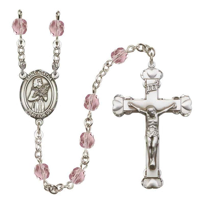 Silver-Plated Amethyst Crystal Saint Agatha Birthstone Heart Rosary, Bliss Manufacturing