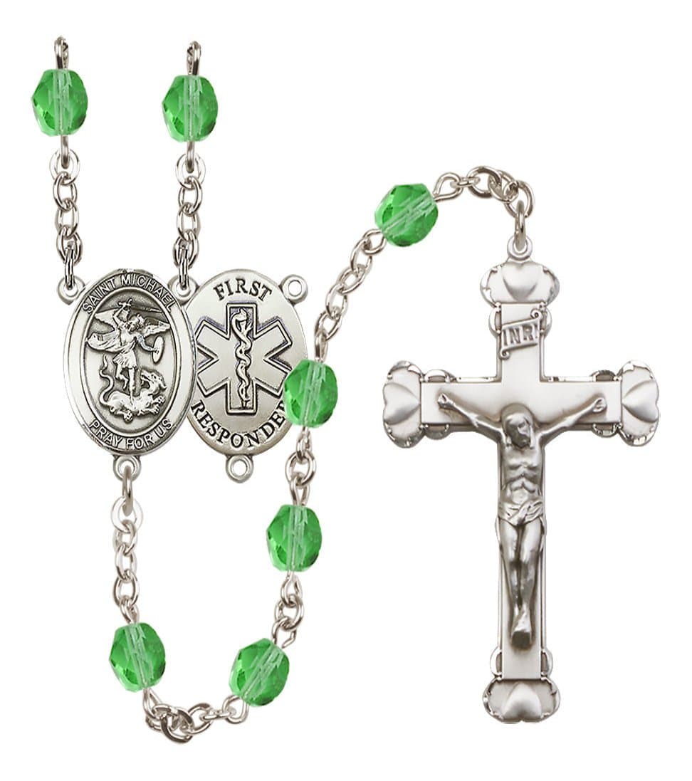 Bliss Manufacturing 1st Responder peridot Birthstone Crystal Heart Tip Rosary