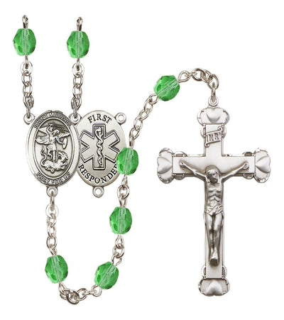 1st Responder Peridot Birthstone Fire Polished Bead Heart Tip Rosary, Bliss Manufacturing
