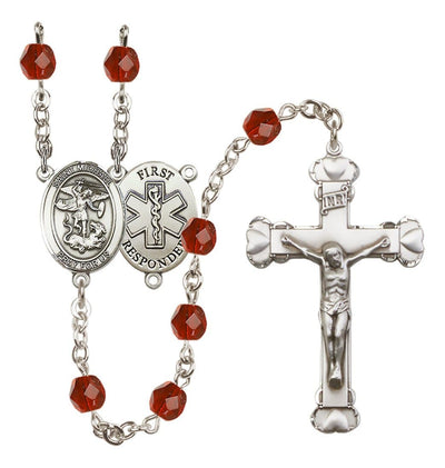 1st Responder Ruby Birthstone Fire Polished Bead Heart Tip Rosary, Bliss Manufacturing