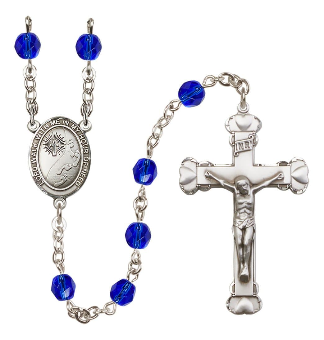 Bliss Silver-Plated Sapphire Crystal Footprints in the Sand Birthstone Heart Rosary,