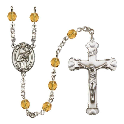 Silver-Plated Topaz Crystal Saint Agatha Birthstone Heart Rosary, Bliss Manufacturing