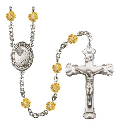 Silver-Plated Topaz Crystal Footprints In The Sand Birthstone Heart Rosary, Bliss Manufacturing