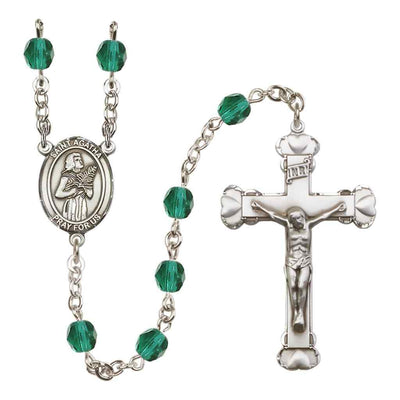 Silver-Plated Zircon Crystal Saint Agatha Birthstone Heart Rosary, Bliss Manufacturing