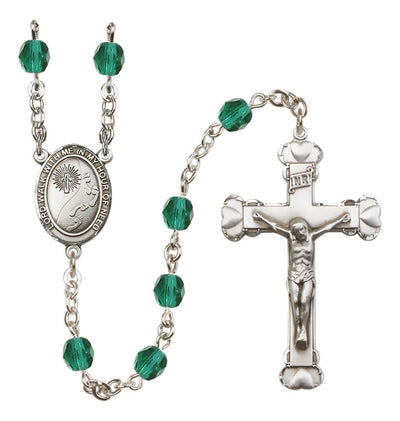 Silver-Plated Zircon Crystal Footprints In The Sand Birthstone Heart Rosary, Bliss Manufacturing
