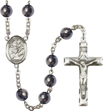 Bliss St Anthony of Padua 8mm Hematite Bead Silver-Plated Rosary,