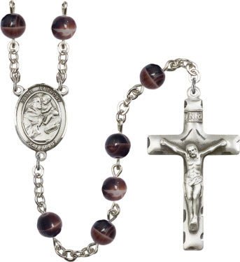 Bliss St Anthony of Padua 7mm Brown Bead Silver-Plated Rosary