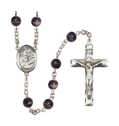 St Anthony of Padua 7mm Brown Bead Silver-Plated Rosary, Bliss Manufacturing